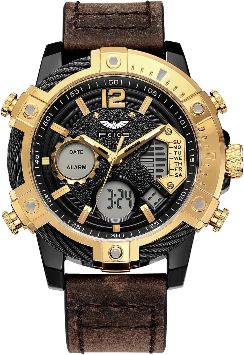 Japanese Quartz Analog-Digital endure swordfish furry father Waterproof Watches Multifunctional Luminescent Industrial Style Punk Watch FEICE Men's Chronograph Sport Watch 
