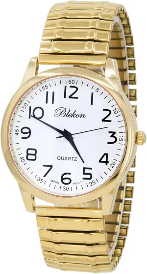 Japanese Quartz Movement Stretch Band Watch?? Blekon Collections Unisex lesley Large Face Easy to Read 40mm Case 