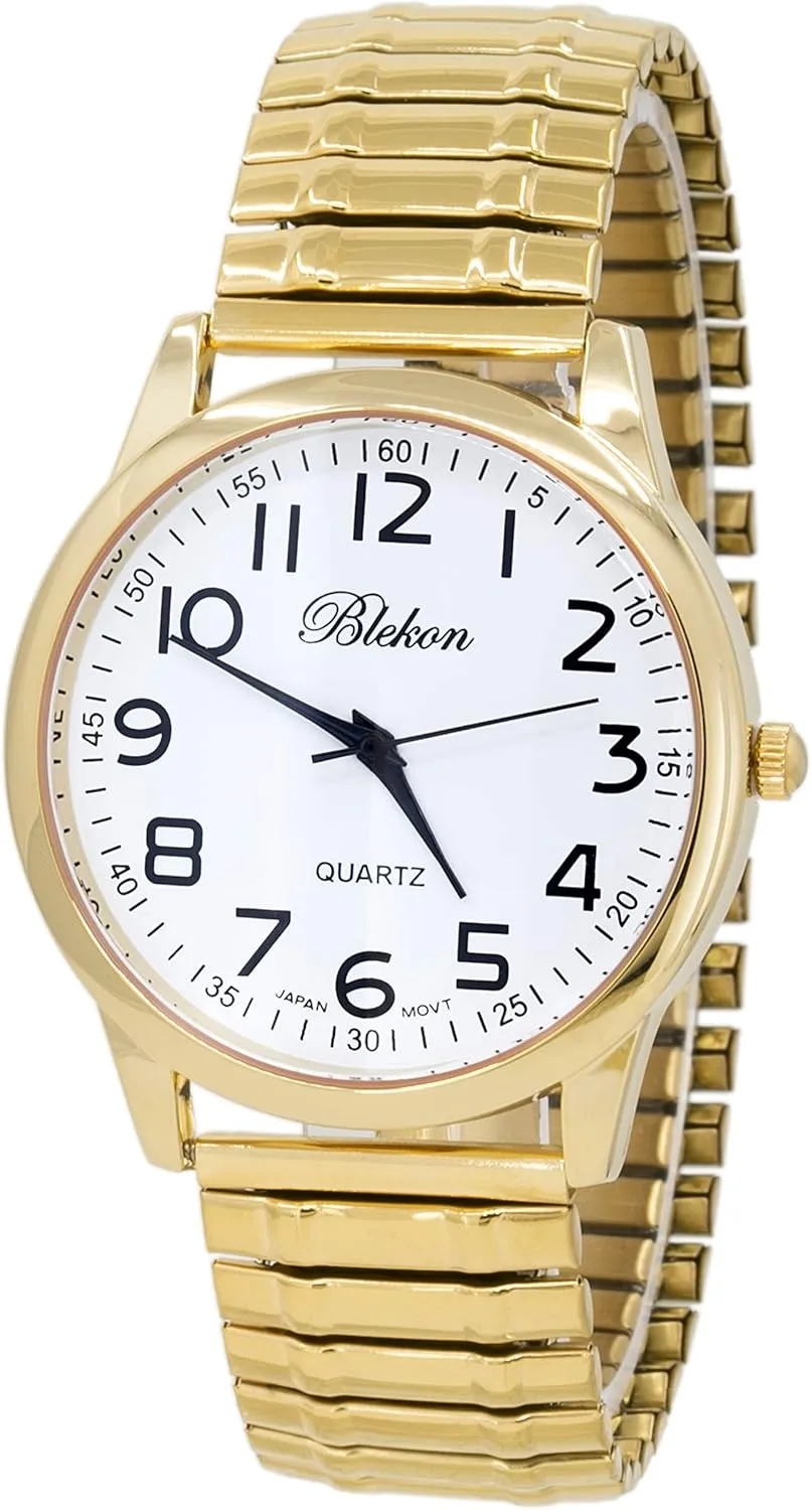 Japanese Quartz Movement Stretch Band Watch?? Blekon Collections Unisex lesley Large Face Easy to Read 40mm Case 