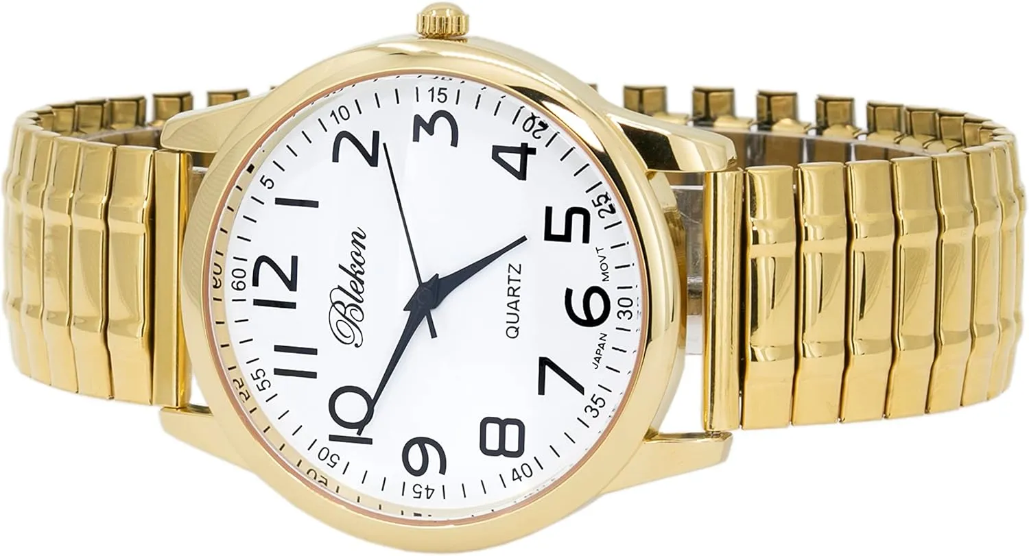 Japanese Quartz Movement Stretch Band Watch?? Blekon Collections Unisex lesley Large Face Easy to Read 40mm Case 