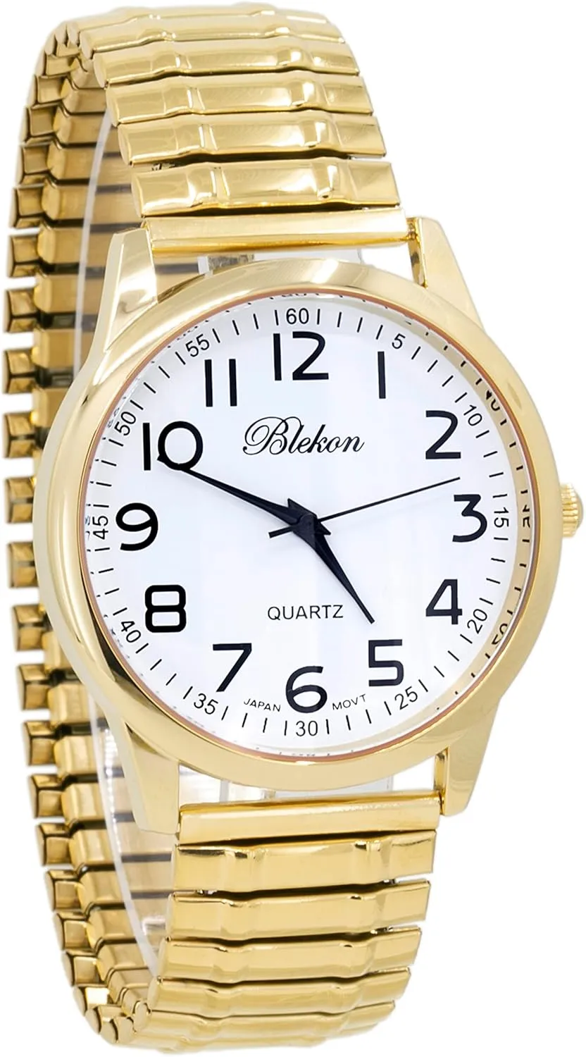 Japanese Quartz Movement Stretch Band Watch?? Blekon Collections Unisex lesley Large Face Easy to Read 40mm Case 