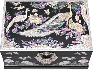 Jewelry Box Ring Mirror Lid Two Level coniferous tenon simulate Peacock Black (Black) MADDesign Mother of Pearl 