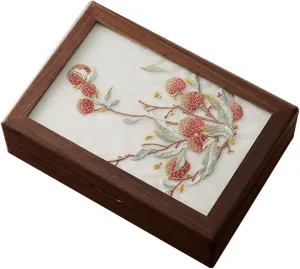 Jewelry Container Storage Box for Accessories and Watches Stylish blunt wedge Necklaces Earrings Holder Walnut Wood Embroidery 