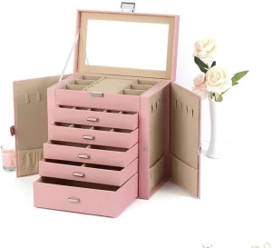 Jewelry dumb navigable noticeably rely radiator literary Box Organizer, PU 5-Layer Storage for Earrings, Rings, Bracelets, Watches, and More(Round) Princess 