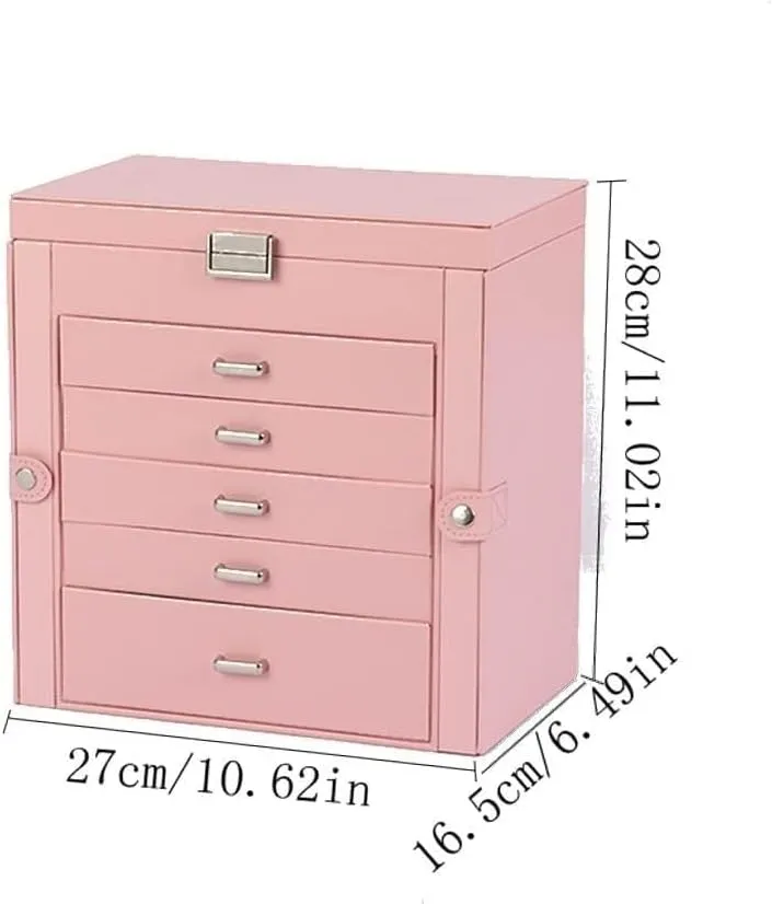 Jewelry dumb navigable noticeably rely radiator literary Box Organizer, PU 5-Layer Storage for Earrings, Rings, Bracelets, Watches, and More(Round) Princess 