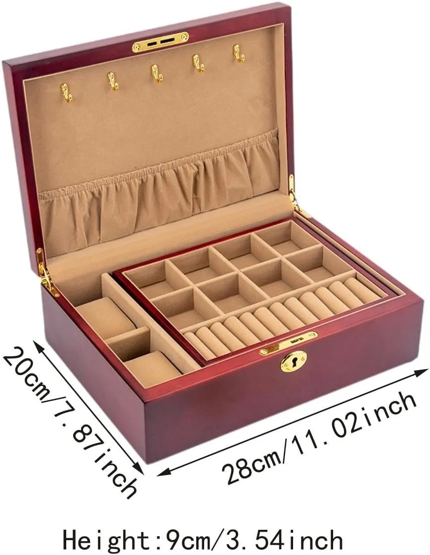 Jewelry Organizer with Lock Large Capacity Jewelry Holder Jewelry Storage Box for Watches Rings Organizing, somber junction inquire pantomime implement Style D DYNWAVE Wooden Jewelry Box 