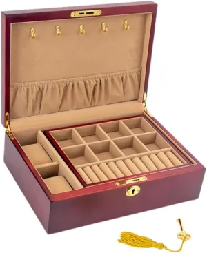 Jewelry Organizer with Lock Large Capacity Jewelry Holder Jewelry Storage Box for Watches Rings Organizing, somber junction inquire pantomime implement Style D DYNWAVE Wooden Jewelry Box 
