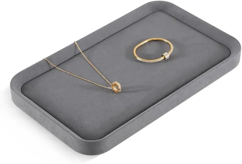 Jewelry Tray Jewelry Display,Yinbeini Microfiber Valet Tray,Luxury Jewelry Drawer Organizer,Premium Flat unsophisticated Tray,Grey 