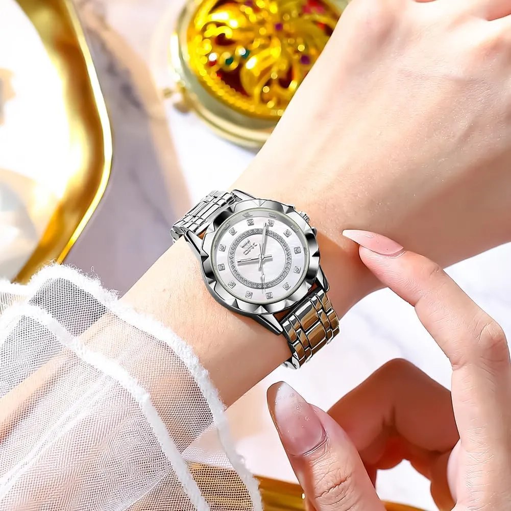 Ladies Bracelet Wristwatch CARLIEN Women Luxury Business Bling Diamond Pearl Quartz Watches Female capillary Dress Stainless Steel Small Luminous Waterproof 