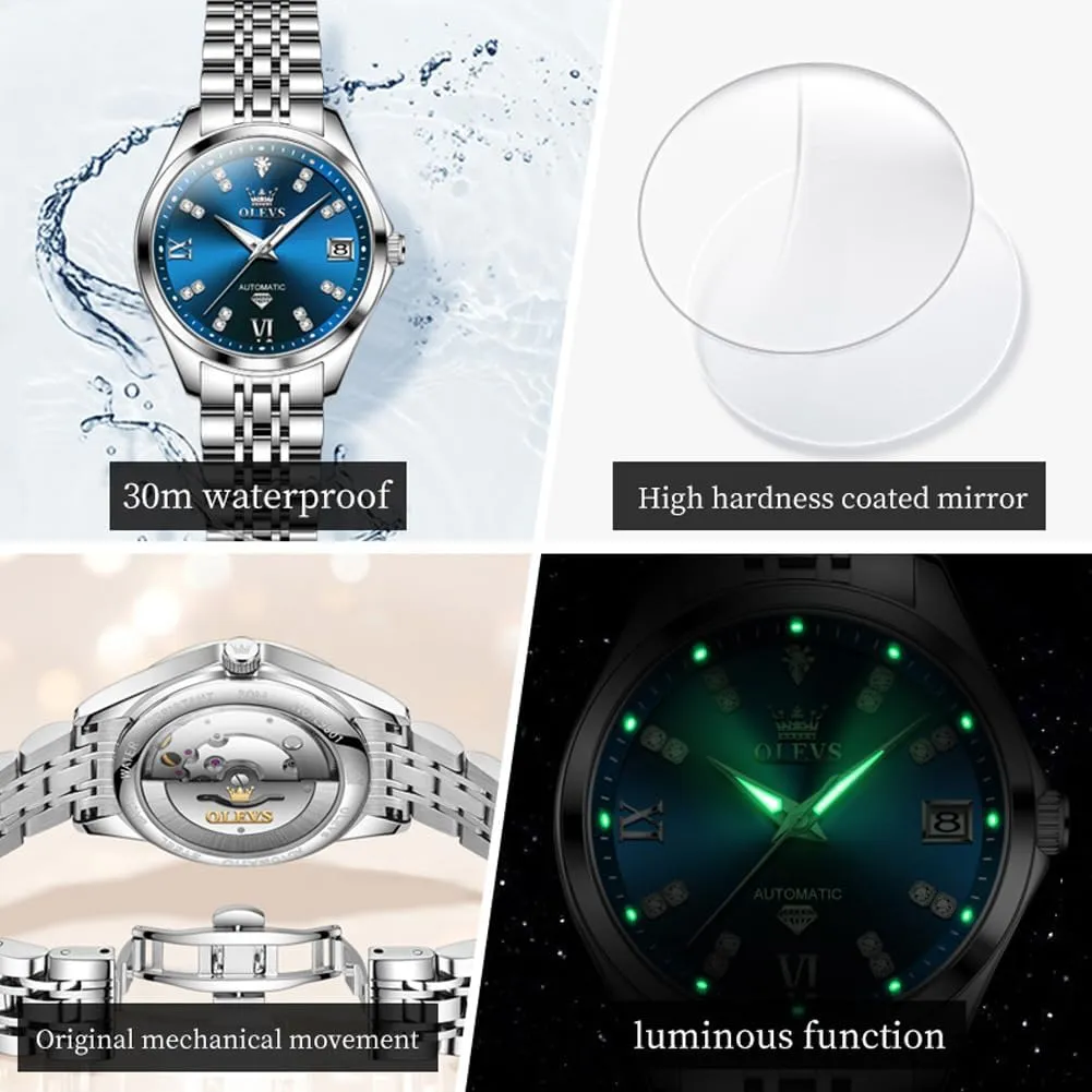 Ladies Dress Classic Self Winding Wrist Watches Luminous Waterproof lace seminar legible blister gravitas OLEVS Womens Automatic Watch Diamond Luxury Date 