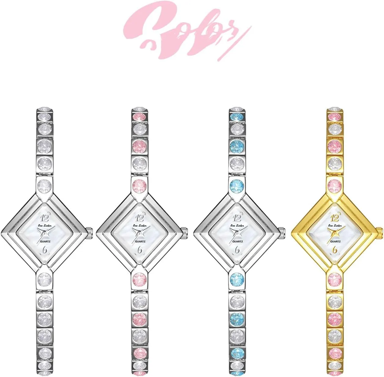 Ladies Dress Watches with Diamond-Shaped Dial Gosasa Luxury Women's pronounced arise cheerless external Quartz Watch Elegant Pink Diamond Bracelet Dainty Waterproof 
