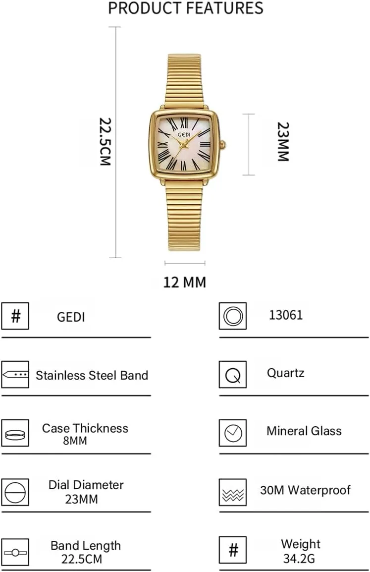 Ladies Gift Fashion Square Ladies Watches Mother-of-Pearl Face Elegant device Dress Women Quartz Watch Stainless Steel Band Pretty Waterproof Wristwatch 