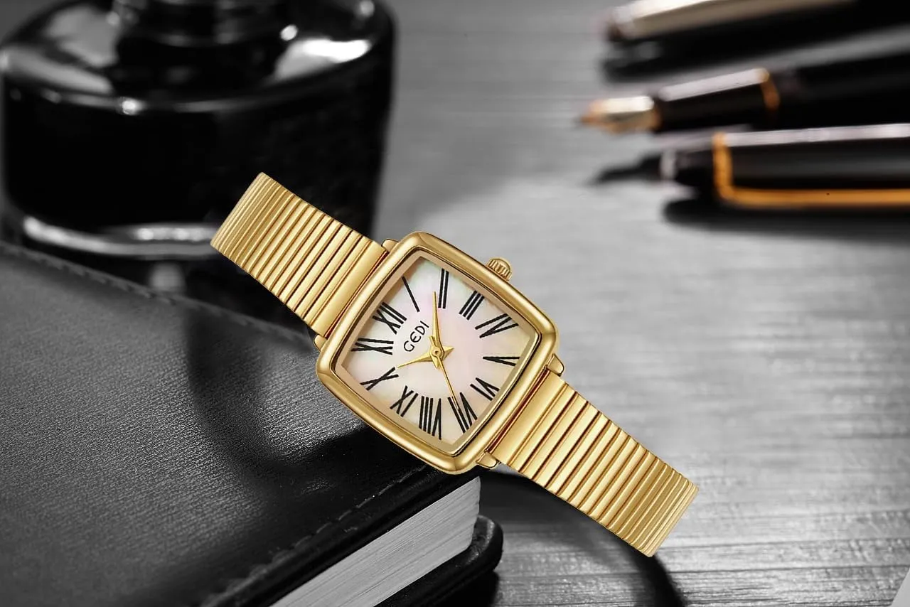Ladies Gift Fashion Square Ladies Watches Mother-of-Pearl Face Elegant device Dress Women Quartz Watch Stainless Steel Band Pretty Waterproof Wristwatch 