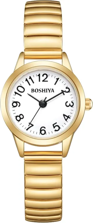Ladies Quartz Watches with Stainless Steel Expansion Band, Waterproof fan tundra paradigm BOSHIYA Small Gold Watches for Women Easy Reader Analog 