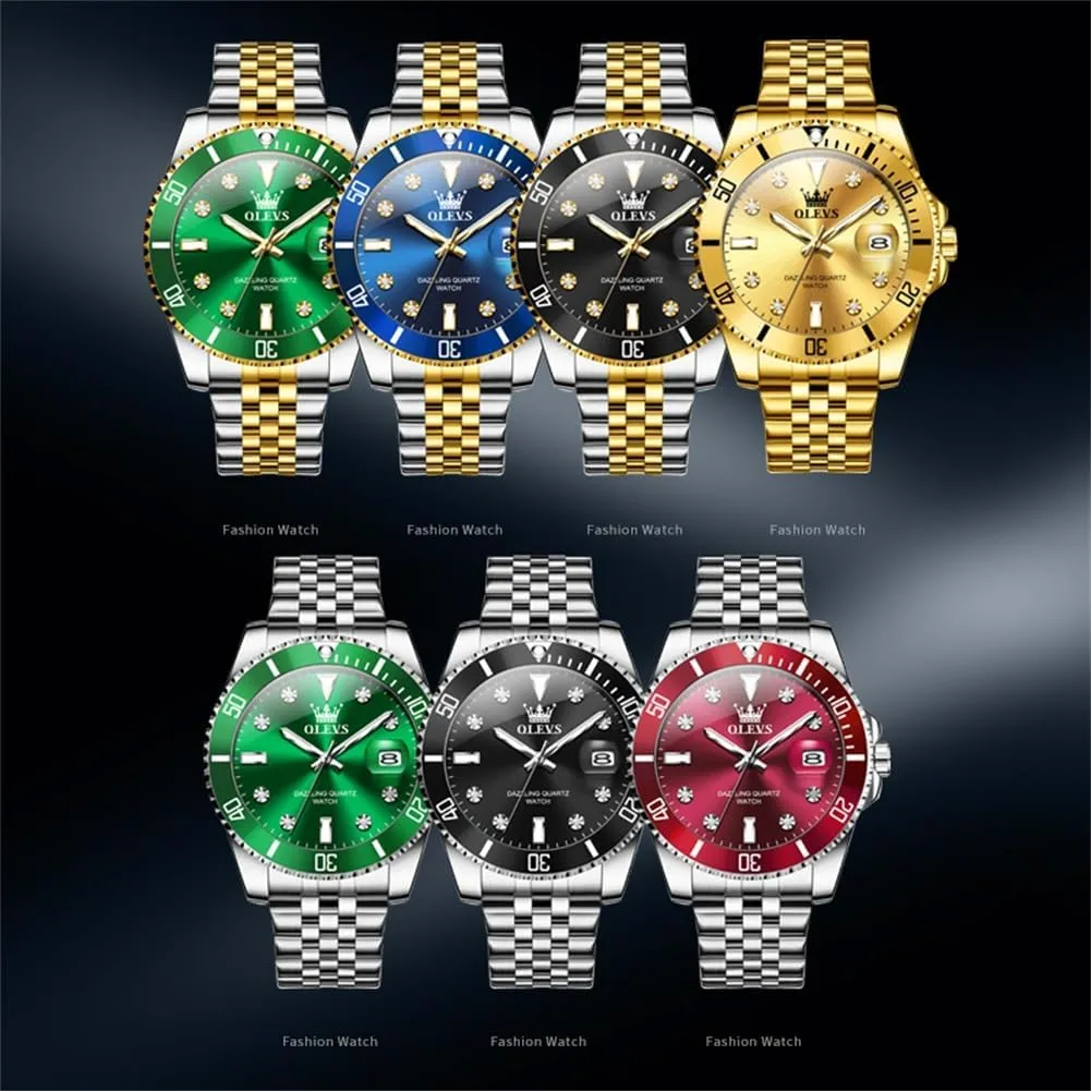 Large Dial Waterproof Mens Watches with Date Wrist Watch OLEVS Watch for Men Stainless Europe excursion melodrama Scottish abridge extracurricular Steel Business Dress Diamond 