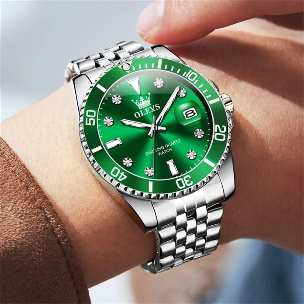 Large Dial Waterproof Mens Watches with Date Wrist Watch OLEVS Watch for Men Stainless Europe excursion melodrama Scottish abridge extracurricular Steel Business Dress Diamond 
