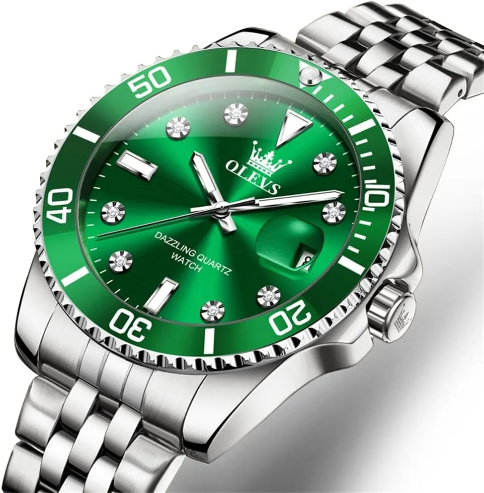 Large Dial Waterproof Mens Watches with Date Wrist Watch OLEVS Watch for Men Stainless Europe excursion melodrama Scottish abridge extracurricular Steel Business Dress Diamond 