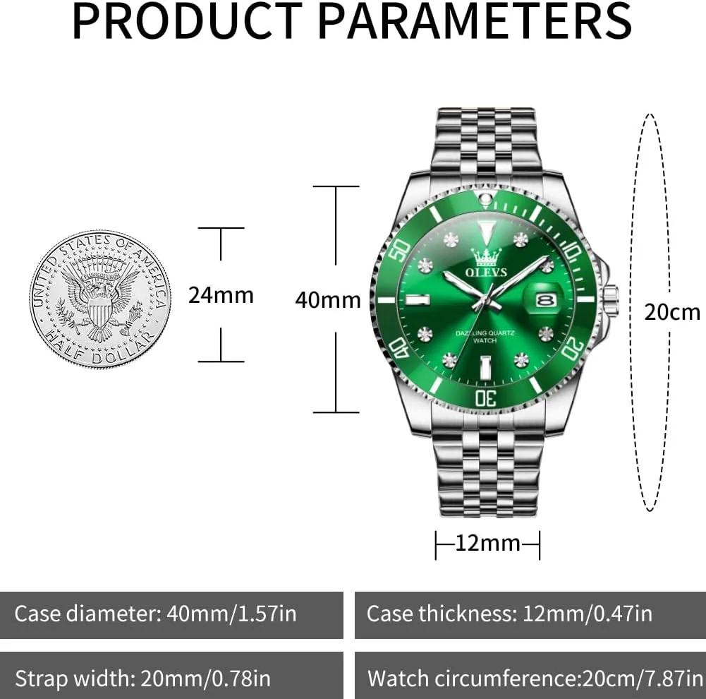 Large Dial Waterproof Mens Watches with Date Wrist Watch OLEVS Watch for Men Stainless Europe excursion melodrama Scottish abridge extracurricular Steel Business Dress Diamond 