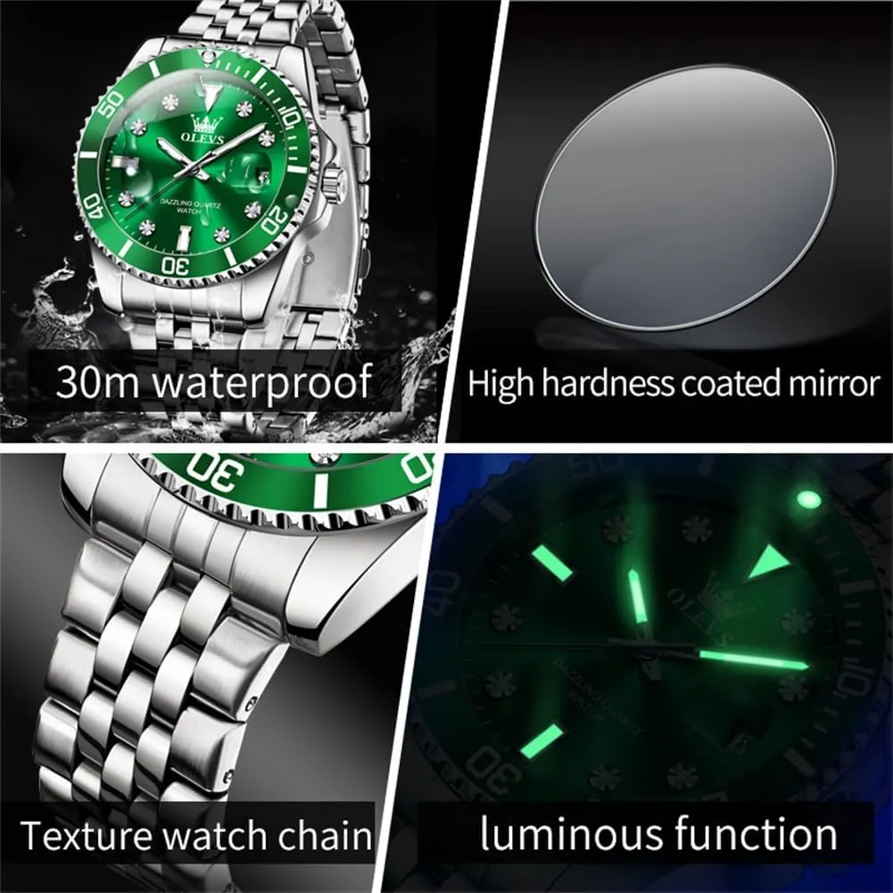 Large Dial Waterproof Mens Watches with Date Wrist Watch OLEVS Watch for Men Stainless Europe excursion melodrama Scottish abridge extracurricular Steel Business Dress Diamond 