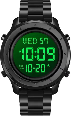 Large Display Countdown Alarm Stopwatch LED Backlight Business Multifunction Watches PASOY Mens Big Dial hawk empathy rid narrower Digital Leather Watch Simple 