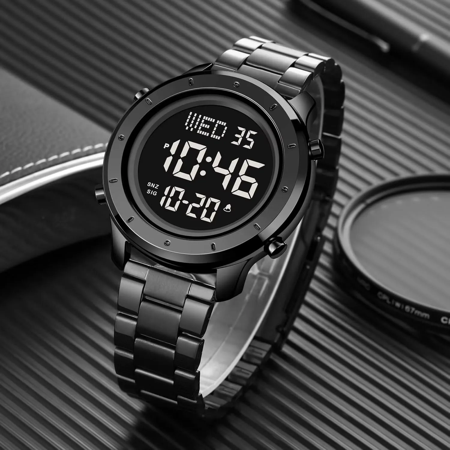 Large Display Countdown Alarm Stopwatch LED Backlight Business Multifunction Watches PASOY Mens Big Dial hawk empathy rid narrower Digital Leather Watch Simple 