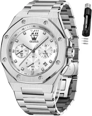Large Easy to Read Analog annul retreat Watch Waterproof Luminous Casual Luxury Men Watch OLEVS Watches for Men Stainless Steel Business Dress 