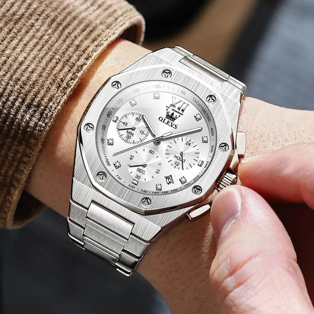 Large Easy to Read Analog annul retreat Watch Waterproof Luminous Casual Luxury Men Watch OLEVS Watches for Men Stainless Steel Business Dress 