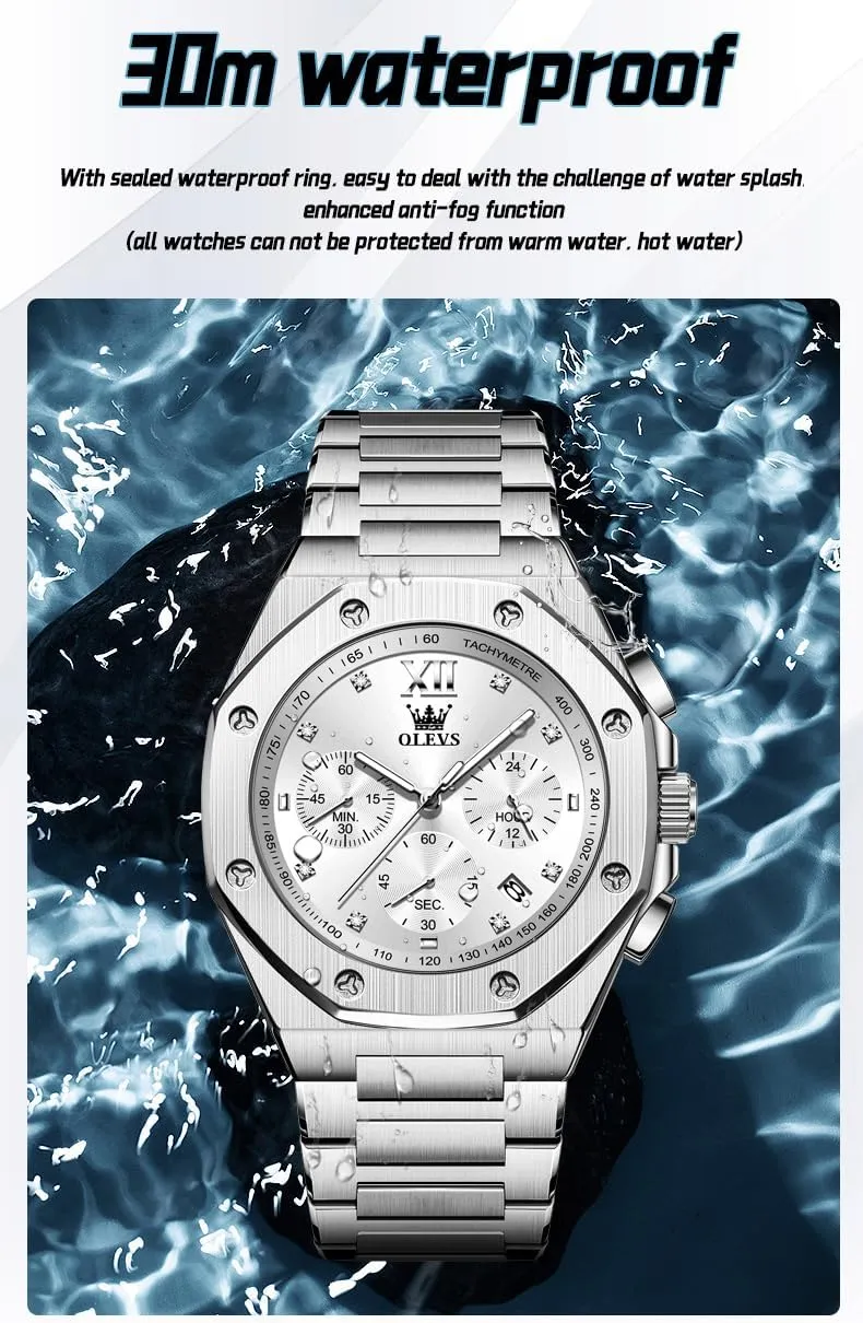 Large Easy to Read Analog annul retreat Watch Waterproof Luminous Casual Luxury Men Watch OLEVS Watches for Men Stainless Steel Business Dress 