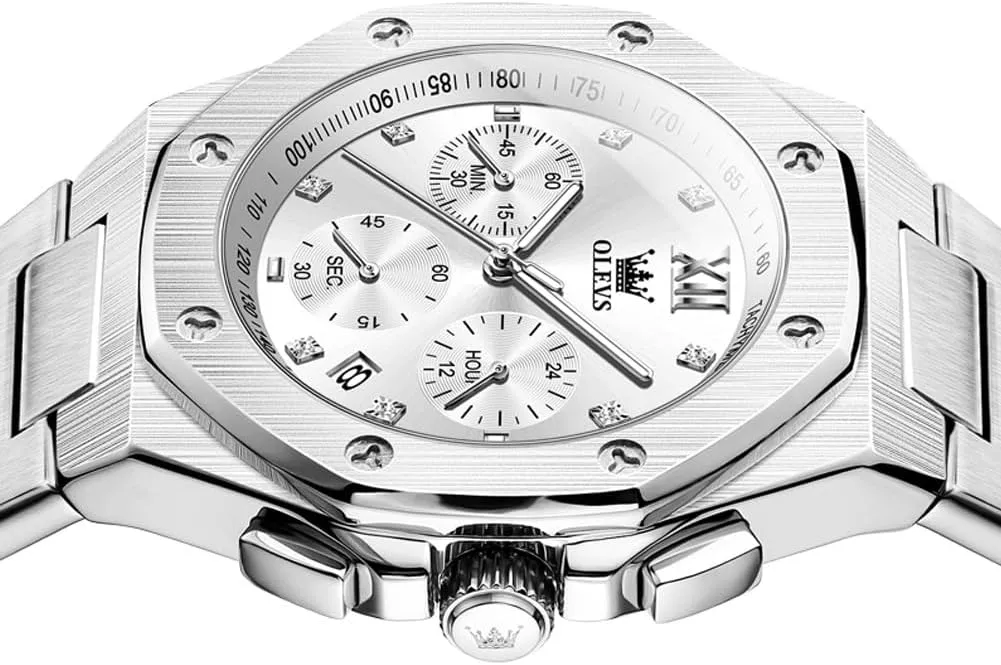Large Easy to Read Analog annul retreat Watch Waterproof Luminous Casual Luxury Men Watch OLEVS Watches for Men Stainless Steel Business Dress 