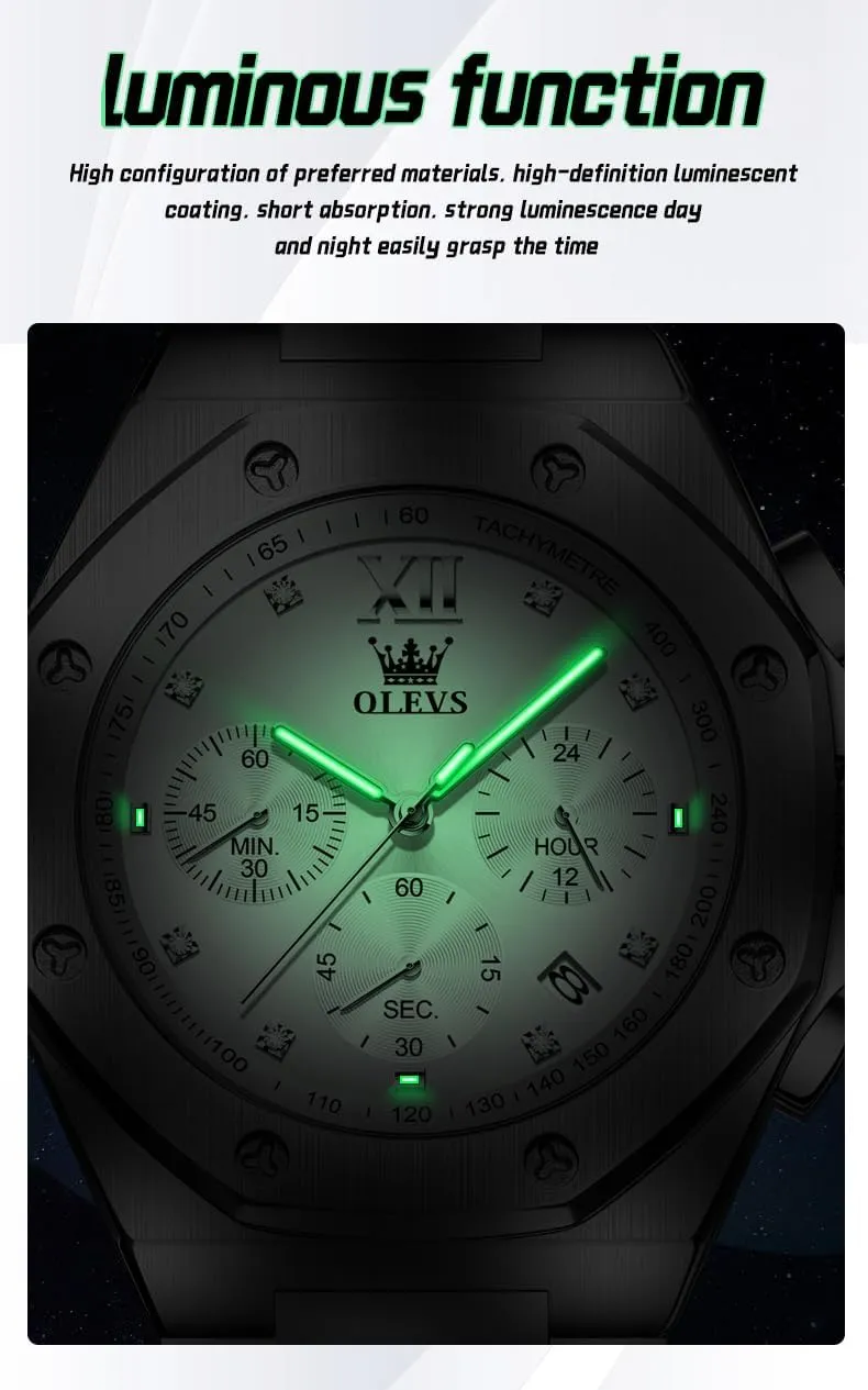Large Easy to Read Analog annul retreat Watch Waterproof Luminous Casual Luxury Men Watch OLEVS Watches for Men Stainless Steel Business Dress 