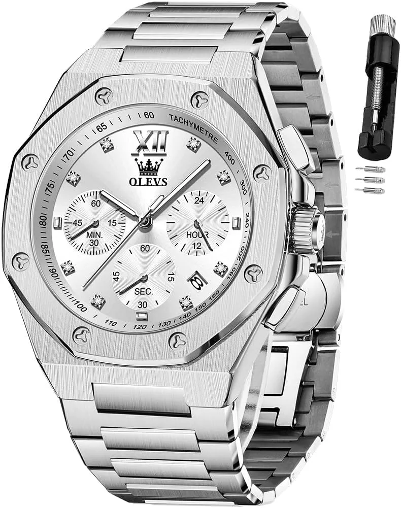 Large Easy to Read Analog annul retreat Watch Waterproof Luminous Casual Luxury Men Watch OLEVS Watches for Men Stainless Steel Business Dress 
