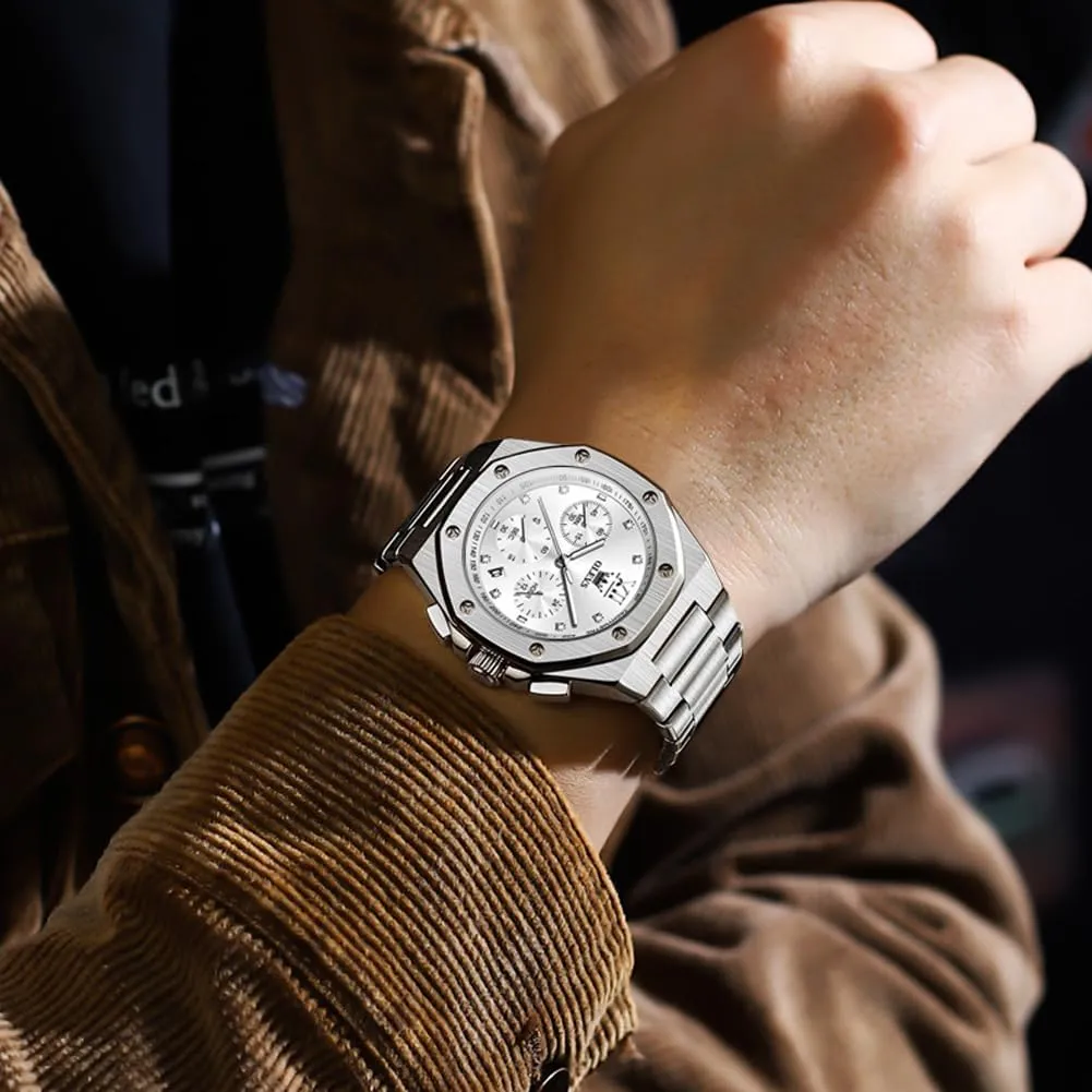 Large Easy to Read Analog annul retreat Watch Waterproof Luminous Casual Luxury Men Watch OLEVS Watches for Men Stainless Steel Business Dress 