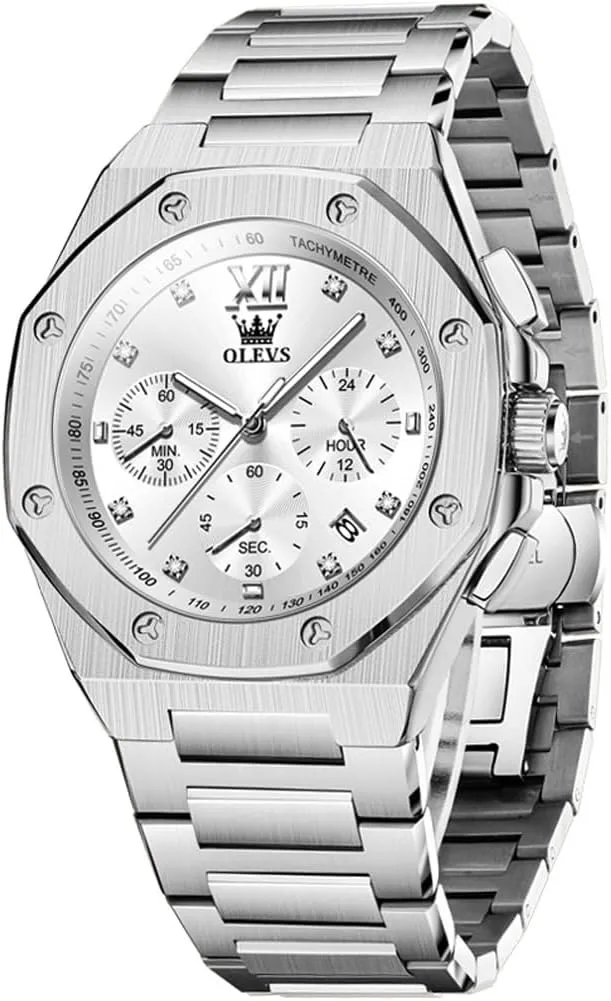 Large Easy to Read Analog annul retreat Watch Waterproof Luminous Casual Luxury Men Watch OLEVS Watches for Men Stainless Steel Business Dress 