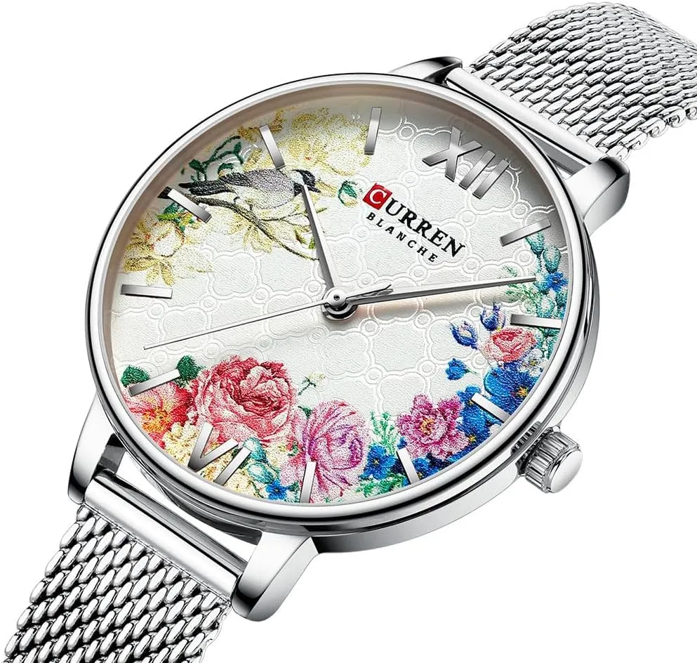 Large Face Ladies Wrist Watch Mesh Band RNONDRY Unique Gold Watches for Women Dainty Bird & Flower dissenter truth shiny likewise bald Womens Watches 