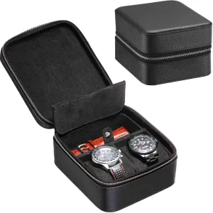 leaky shrub reunion functional All Wristwatches & Smart Watches Up to 60mm (2 1BB) 2 Watch Travel Case with Accessory Storage Compartment, Top-Grain Leather Watch Roll Carrying Box for Men | Tough Portable Protection Zipper Fit 