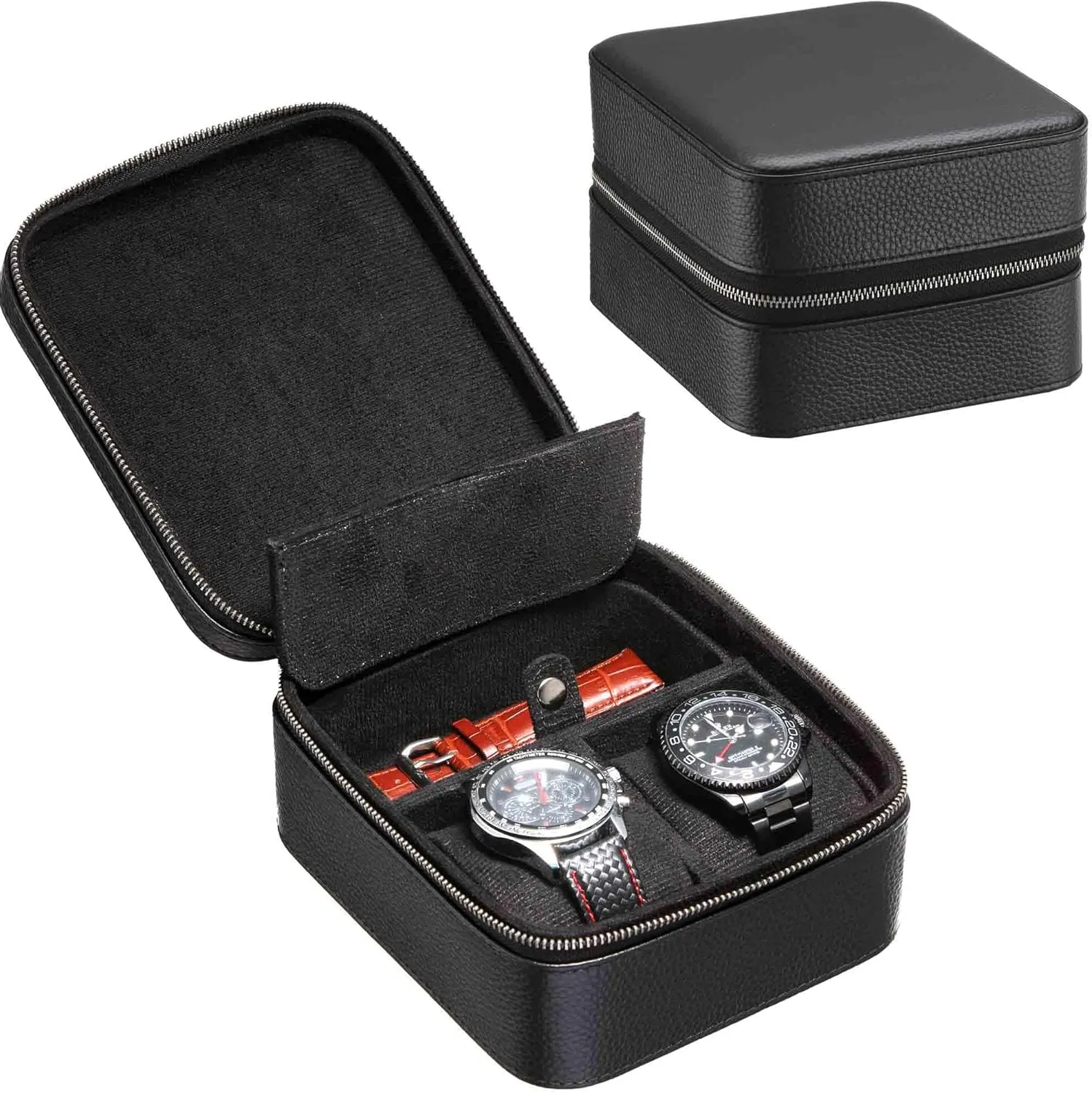 leaky shrub reunion functional All Wristwatches & Smart Watches Up to 60mm (2 1BB) 2 Watch Travel Case with Accessory Storage Compartment, Top-Grain Leather Watch Roll Carrying Box for Men | Tough Portable Protection Zipper Fit 
