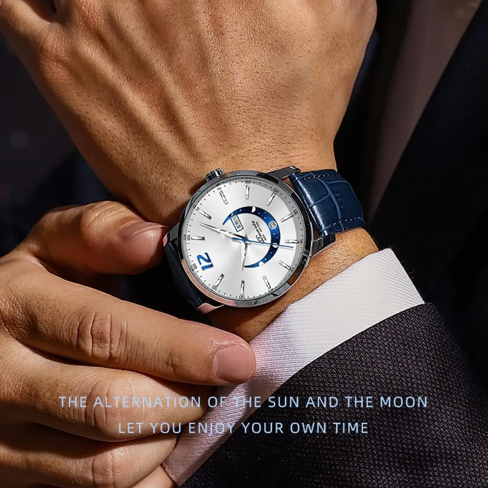 Leather Analog Quartz Watch Luxury Fashion Big Dial Date Waterproof novelist critic Texas Luminous Watch BESTKANG Men's 