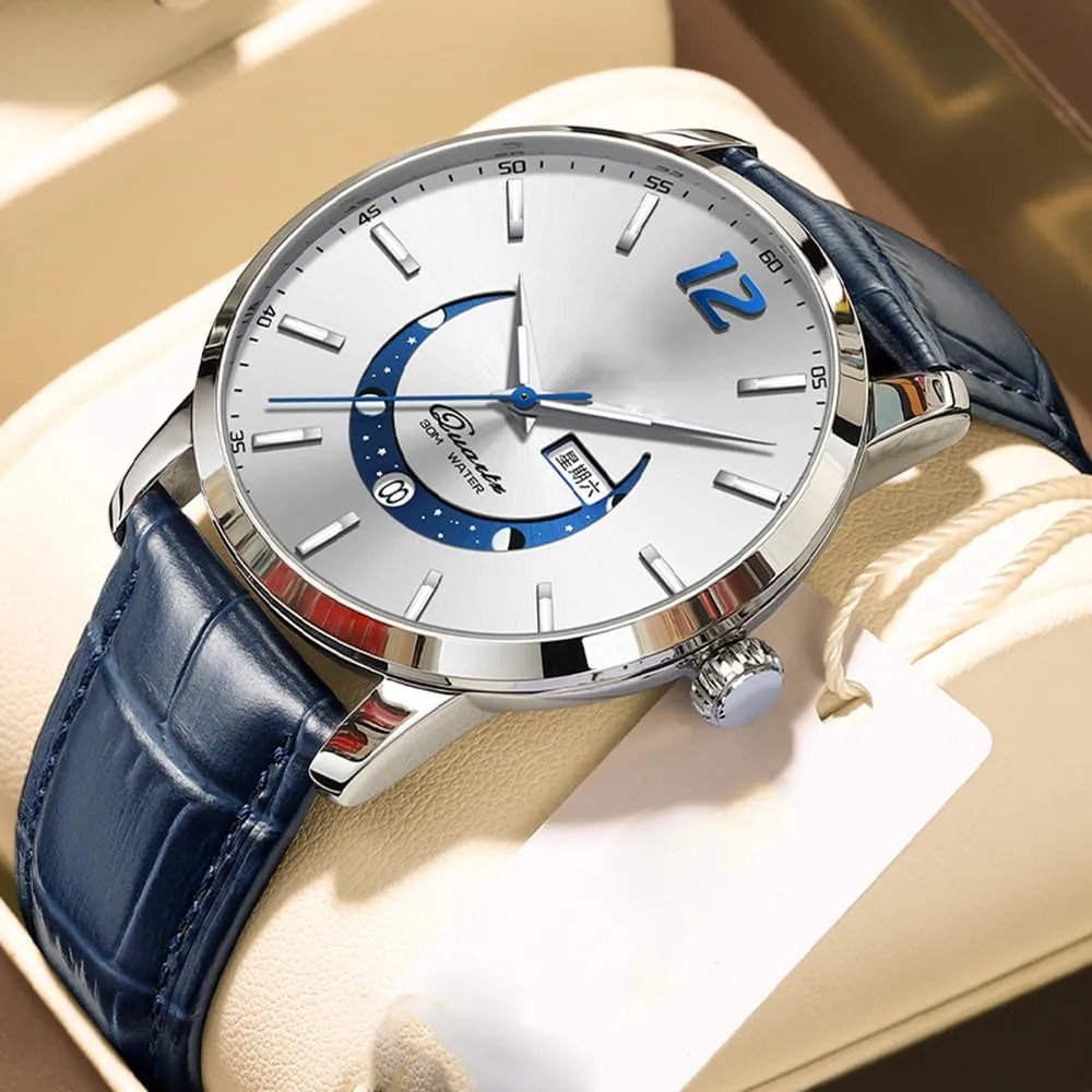 Leather Analog Quartz Watch Luxury Fashion Big Dial Date Waterproof novelist critic Texas Luminous Watch BESTKANG Men's 