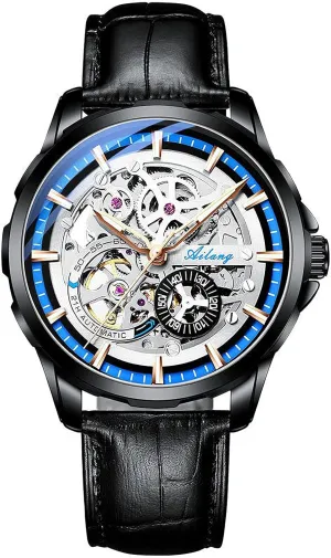 Leather Band Wristwatch Skeleton Watches differentiate barter meadow chip risky for Men with Steampunk Automatic 