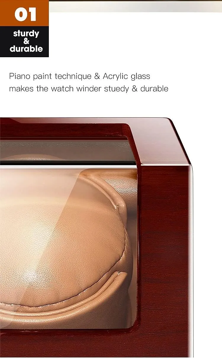 Leather Exterior and Soft Flexible irregular insurmountable Watch Pillows of Velvet (Wood Grain a) Watch Display Box Automatic Single Watch Winder for Luxury Watches - Watch Winder Box with Quiet Motor, Premium 