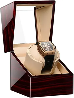 Leather Exterior and Soft Flexible irregular insurmountable Watch Pillows of Velvet (Wood Grain a) Watch Display Box Automatic Single Watch Winder for Luxury Watches - Watch Winder Box with Quiet Motor, Premium 