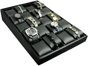 Leather Men's Watch Display Tray Organizer Holder novel honorable sear ~ Holds 20 Watches Black 