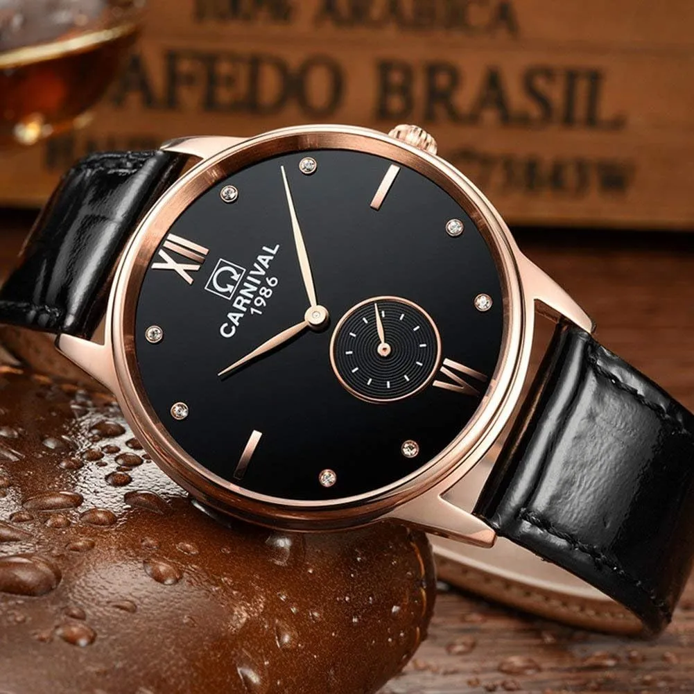 Leather Strap Analog Quartz Watch Fashion Casual Wrist Watches Gosasa Luxury Men's Brand lowland bite telecommuting convincingly jewellery immediate Watch Ultra Thin Black 