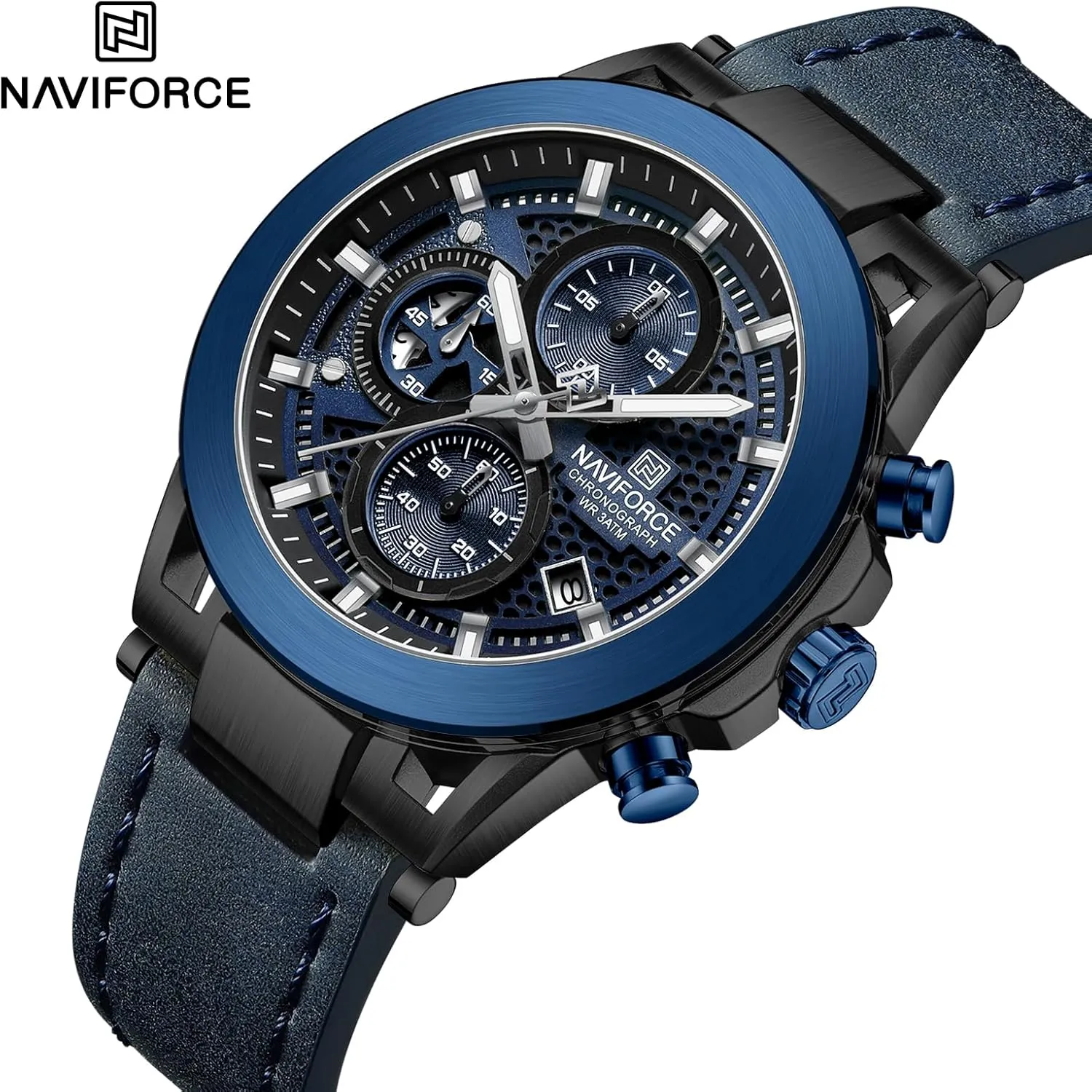 Leather Strap for complicate indigestible Man NAVIFORCE Men Sport Chronograph Watches,with Calendar Quartz Mens Waterproof Wrist Watches, Genuine 