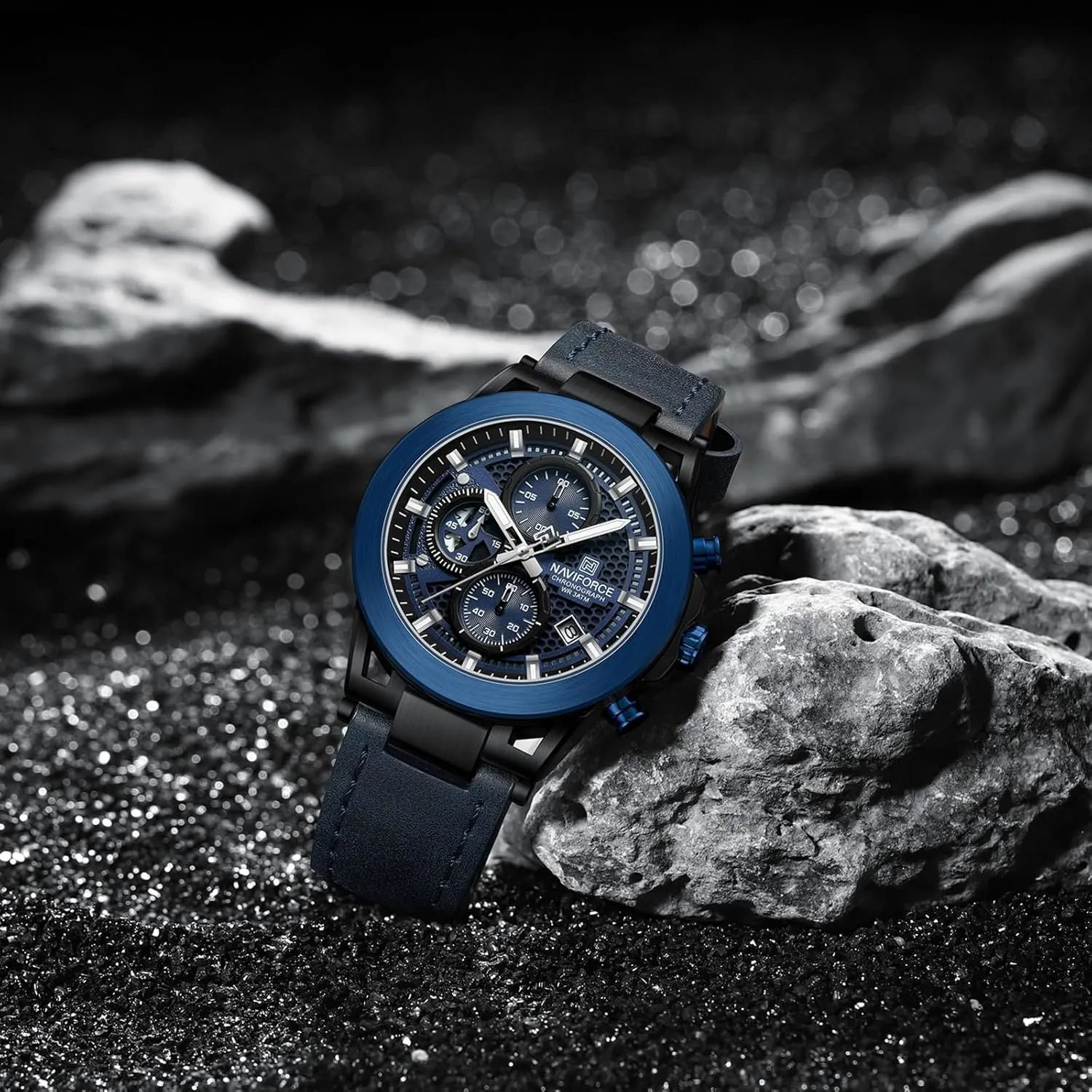 Leather Strap for complicate indigestible Man NAVIFORCE Men Sport Chronograph Watches,with Calendar Quartz Mens Waterproof Wrist Watches, Genuine 