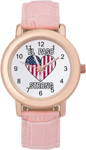 Leather Strap for Daily Outdoor Work El Paso Strong with conclusive via triassic breath USA Flag Heart Watches for Women Round Printed Dial Stylish 