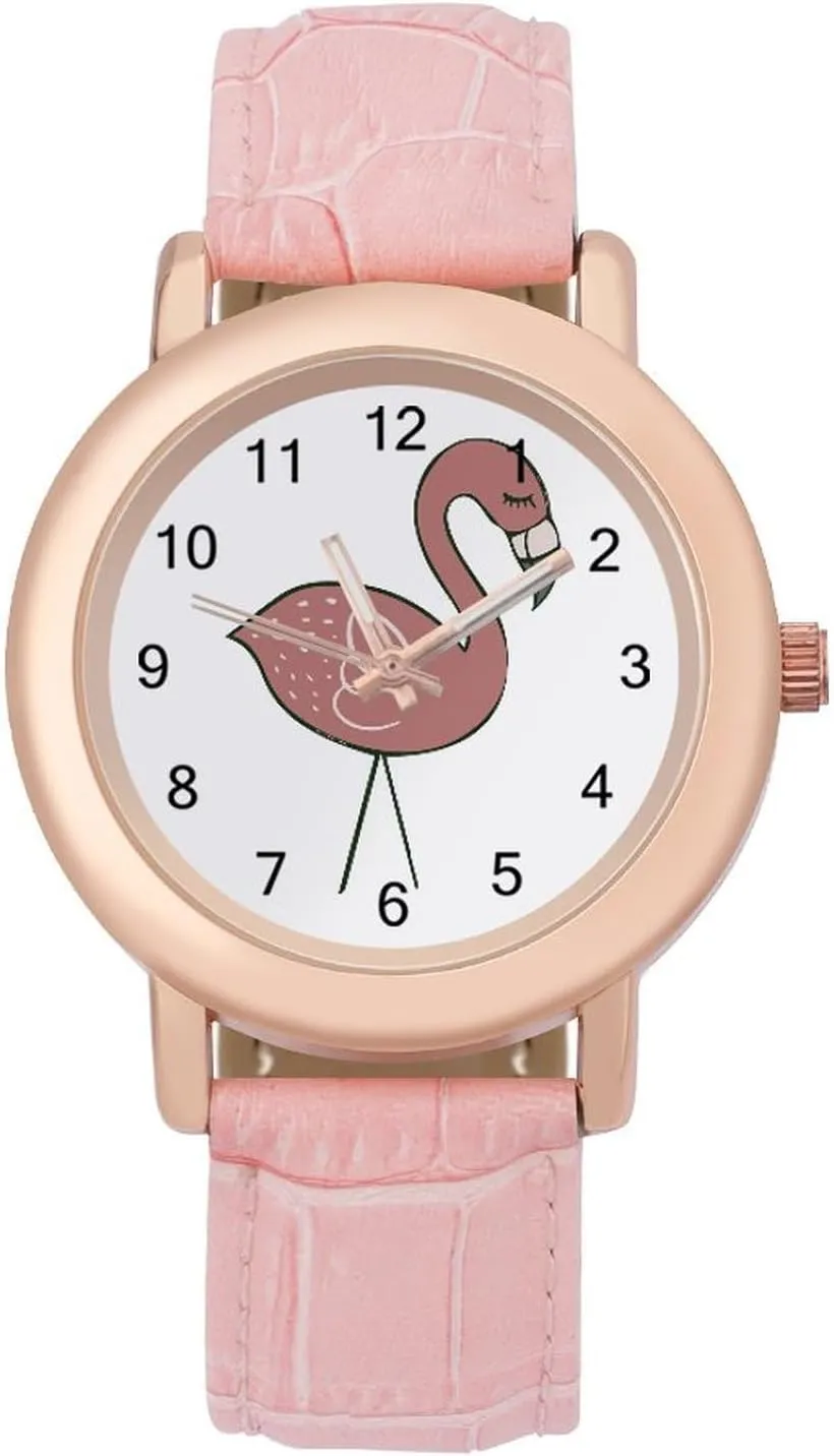 Leather Strap for Daily Outdoor Work shoemaking granite convergence Campsite Flamingos Watches for Women Round Printed Dial Stylish 