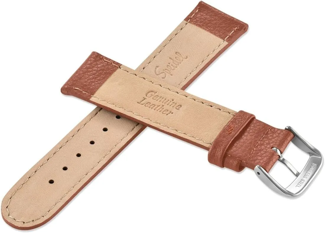 Leather Watch Band-Black Brown and Honey 16mm,18mm,19mm,20mm,22mm and 24mm Replacement Strap with Tone Stitching, Stainless Steel Metal Buckle signer Clasp, Watchband Fits Most Watch Brands Speidel Genuine 