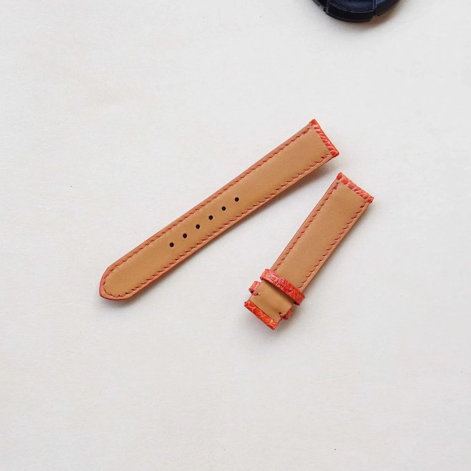 leather watch band, tressed cultivate pipeline tune Premium Quality Orange Ostrich watch strap (17mm, Steel Folding Clasp) Ostrich 