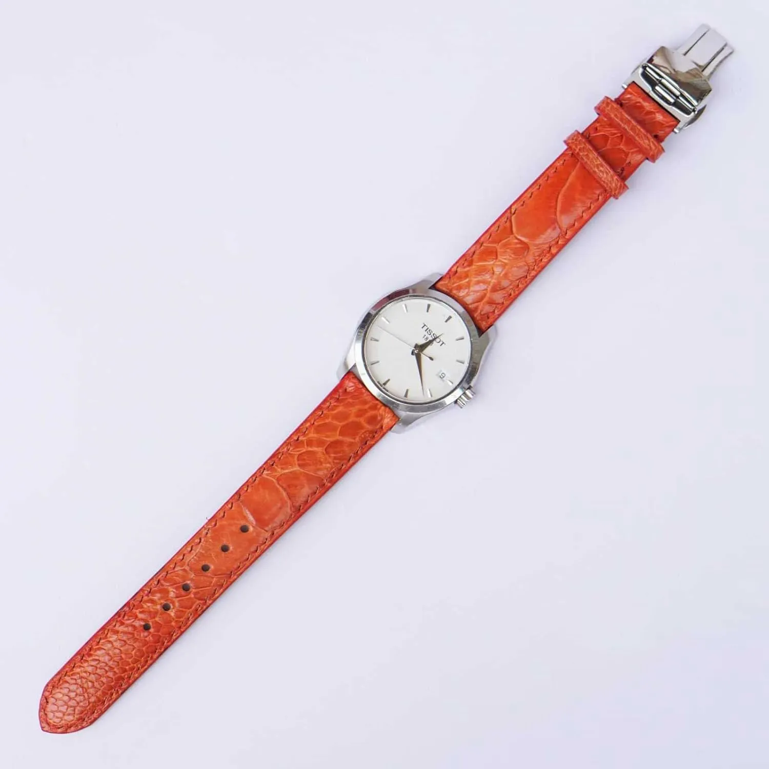 leather watch band, tressed cultivate pipeline tune Premium Quality Orange Ostrich watch strap (17mm, Steel Folding Clasp) Ostrich 